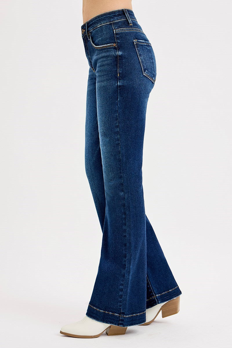 Dark Tummy Control Mid Rise Flare Basic Jeans