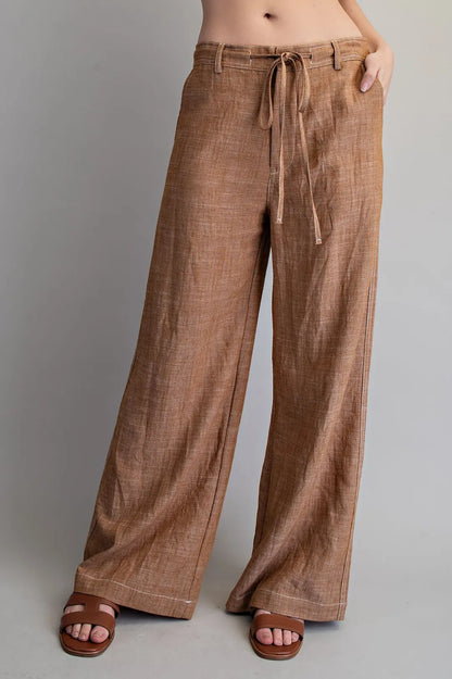 String Tie Straight Leg Pants