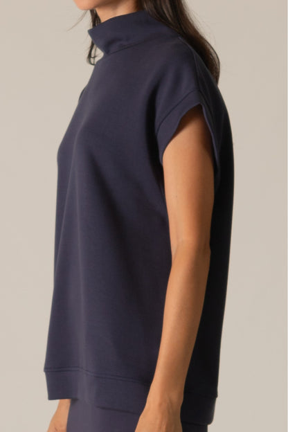 Navy Butter Modal Mock Neck Capped Sleeve Top