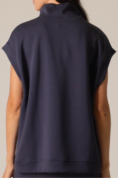 Navy Butter Modal Mock Neck Capped Sleeve Top