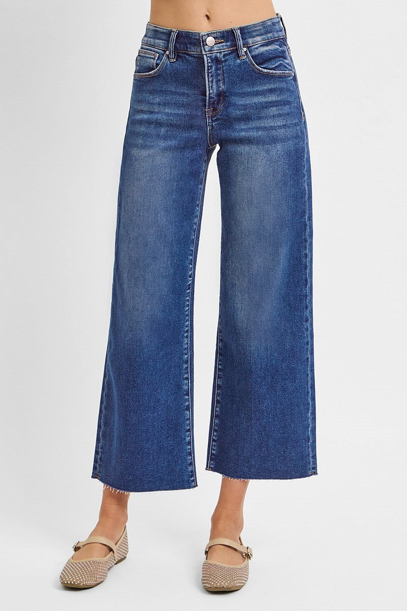 Tummy Control Mid Rise Crop Wide Jeans