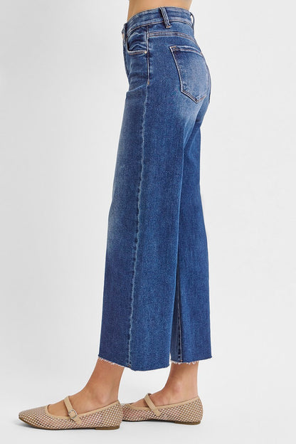 Tummy Control Mid Rise Crop Wide Jeans