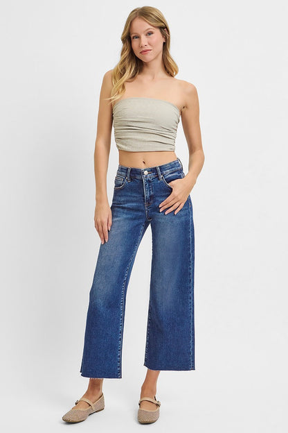 Tummy Control Mid Rise Crop Wide Jeans