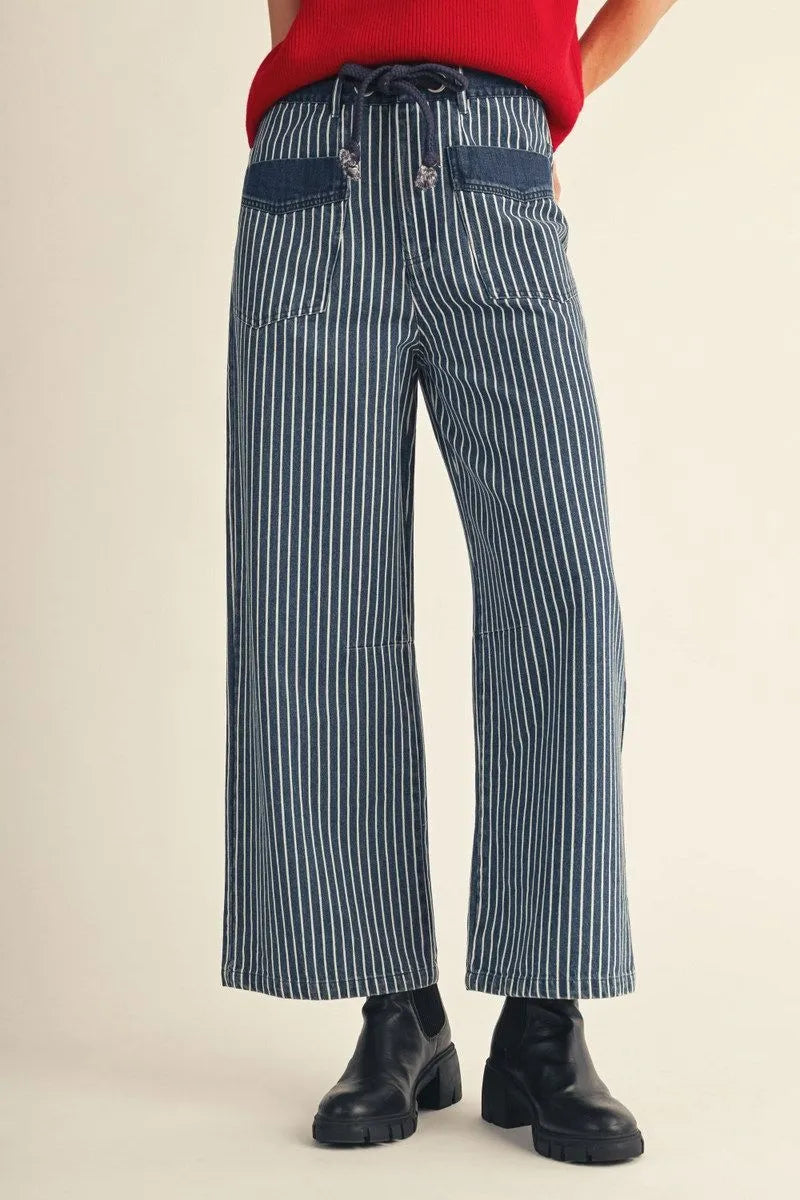 Wide Leg Striped Denim Pants
