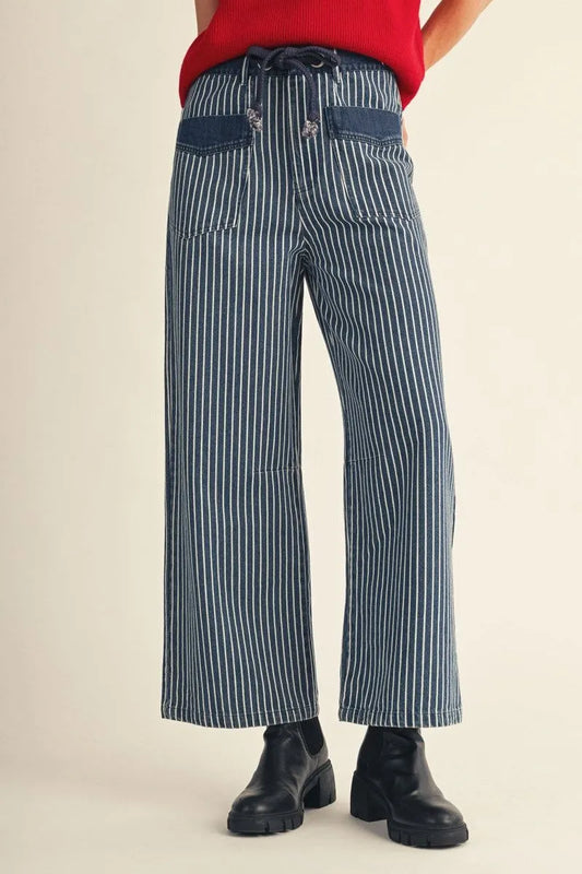 Wide Leg Striped Denim Pants