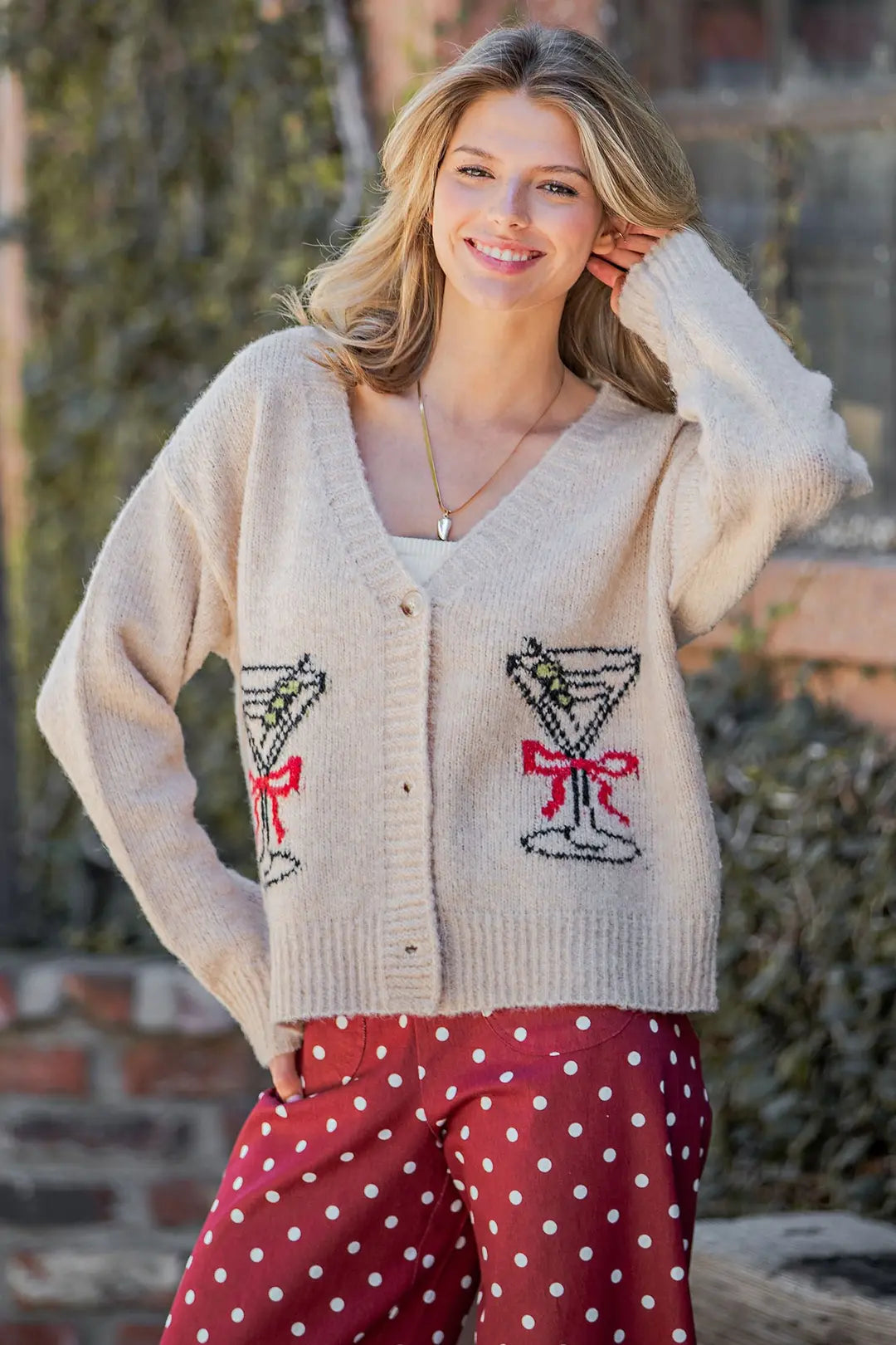 Martini Glass V-Neck Cardigan