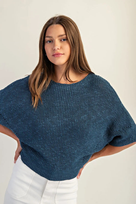 Cropped Half Dolman Sleeve Knit Sweater