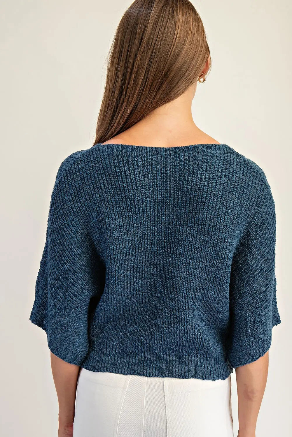 Cropped Half Dolman Sleeve Knit Sweater