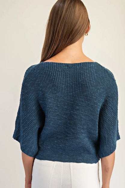 Cropped Half Dolman Sleeve Knit Sweater