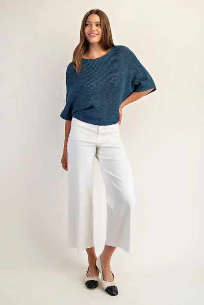 Cropped Half Dolman Sleeve Knit Sweater