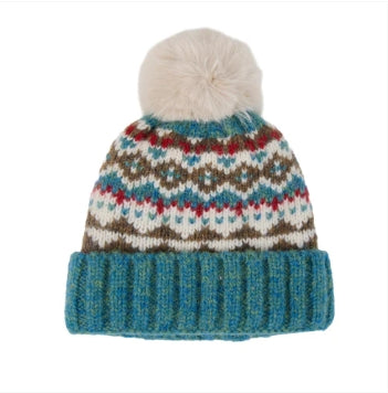 Heirloom Blue Aspen Fair Isle Pom Beanie