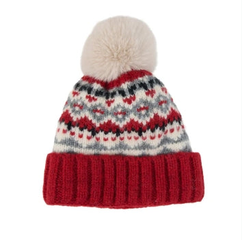 Cranberry Aspen Fair Isle Pom Beanie