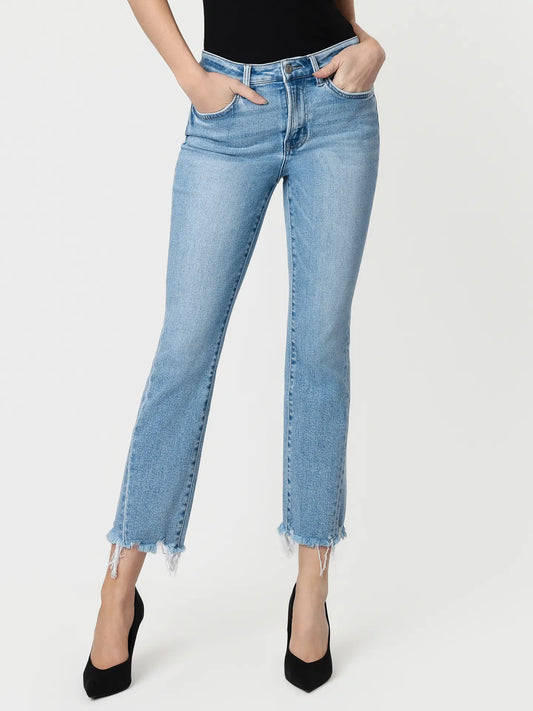 High Rise Frayed Kick Flare Jeans