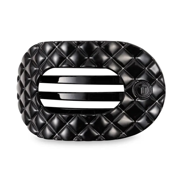 Flat Round Hair Clip | Jet Black Quilted | Large