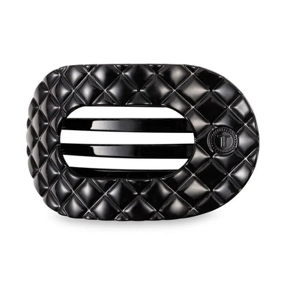 Flat Round Hair Clip | Jet Black Quilted | Large