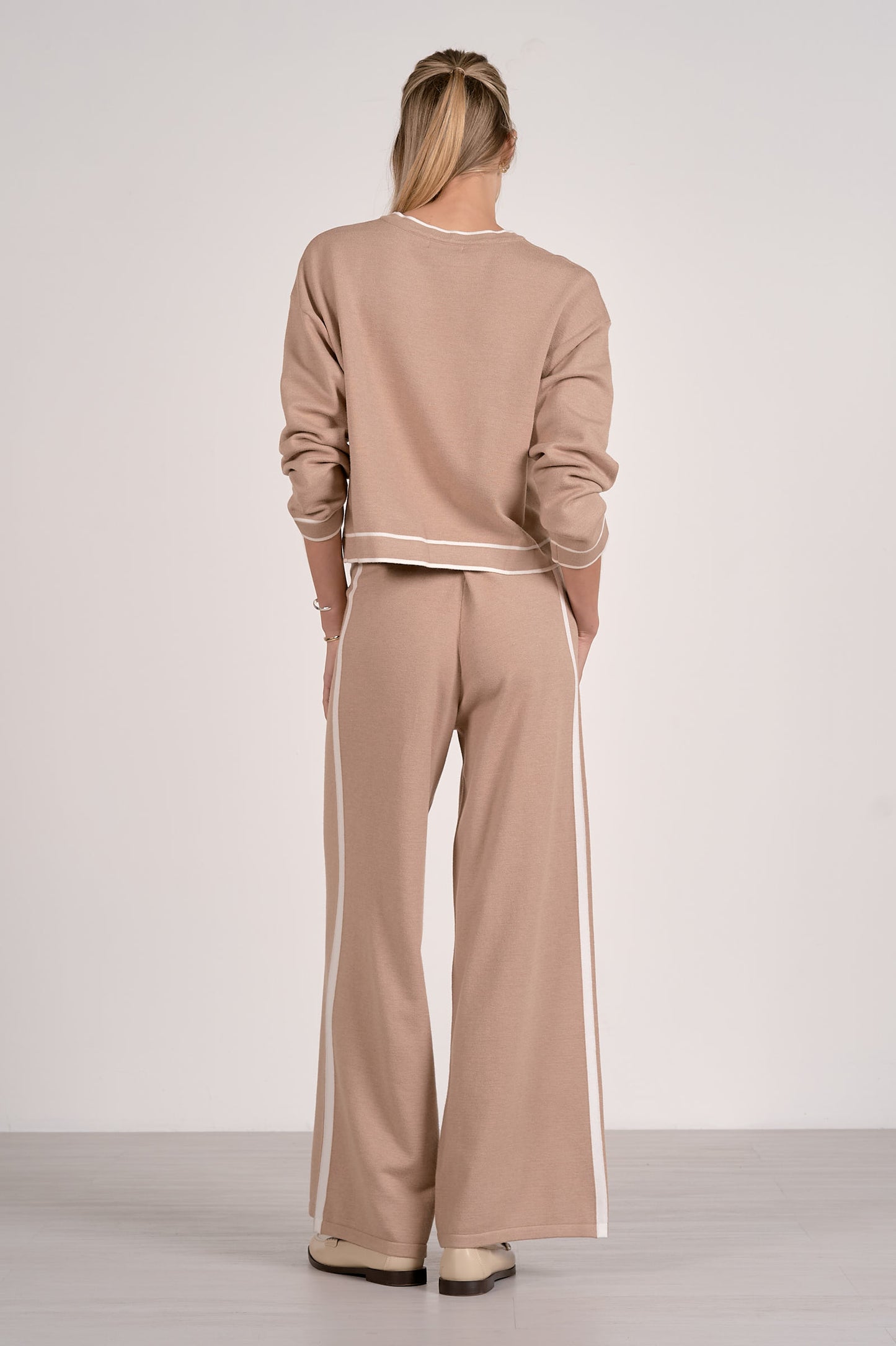 Tan/White Striped Wide Leg Sweatpants