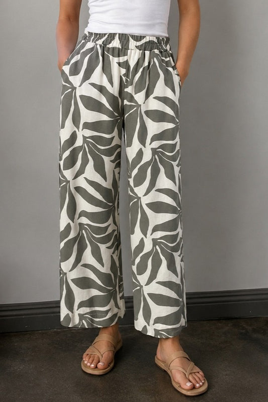 Floral Print Straight Linen Pants