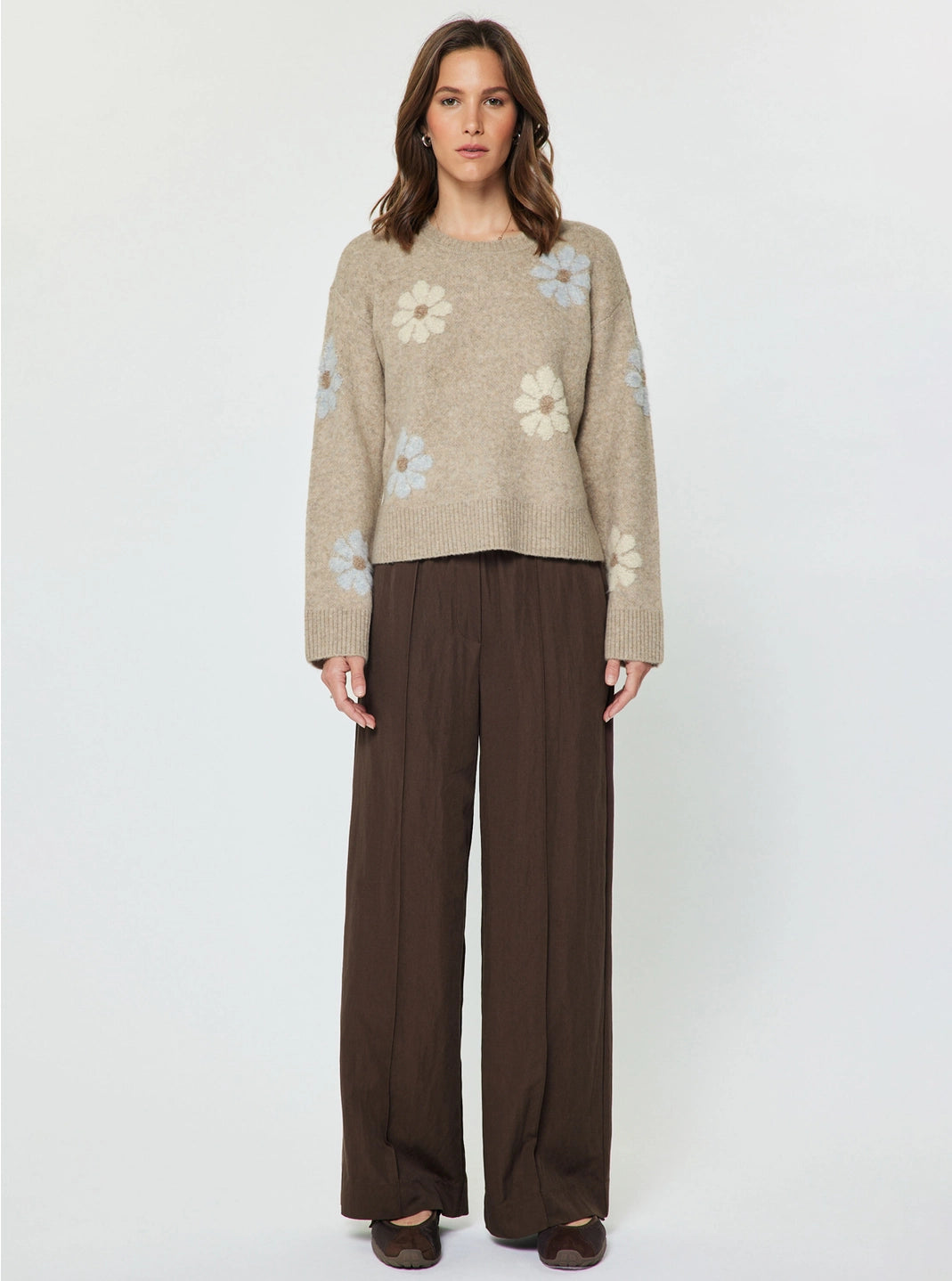 Daisy Floral Long Sleeve Knit Sweater