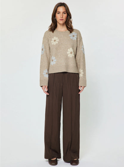Daisy Floral Long Sleeve Knit Sweater