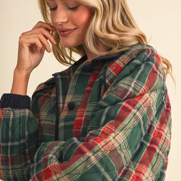 Plaid Quilted Jacket with Contrast Corduroy | 2 Colors Available