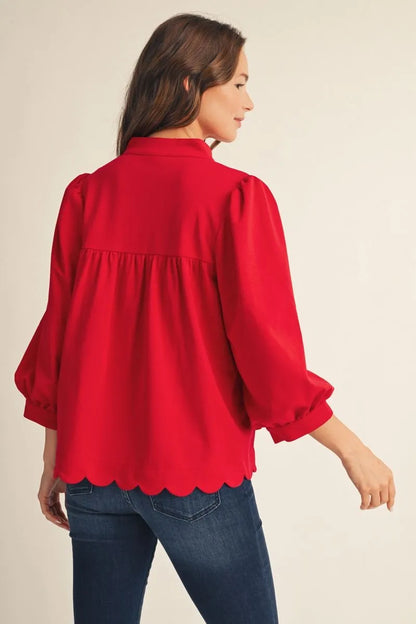 Puff Sleeve Scallop Hem Top