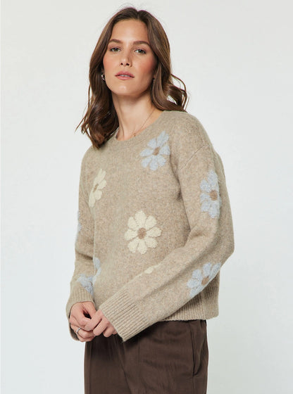 Daisy Floral Long Sleeve Knit Sweater