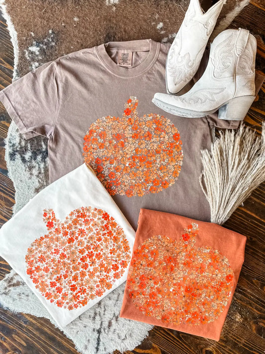 Fall Pumpkin Floral Graphic Tee  