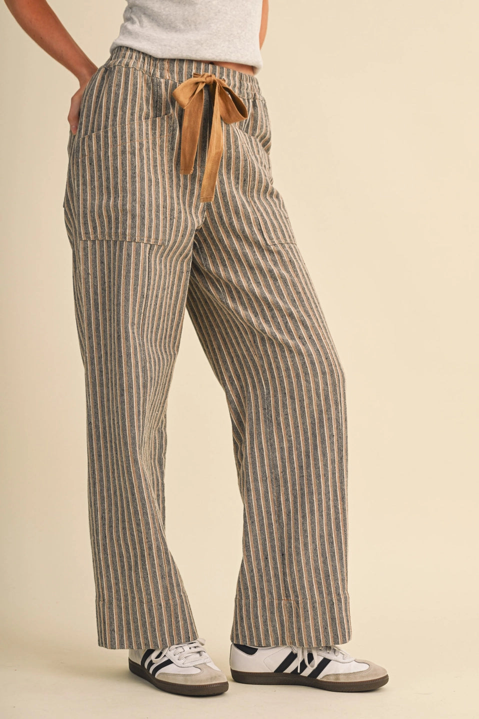 Stripe Wide Leg Drawstring Pants