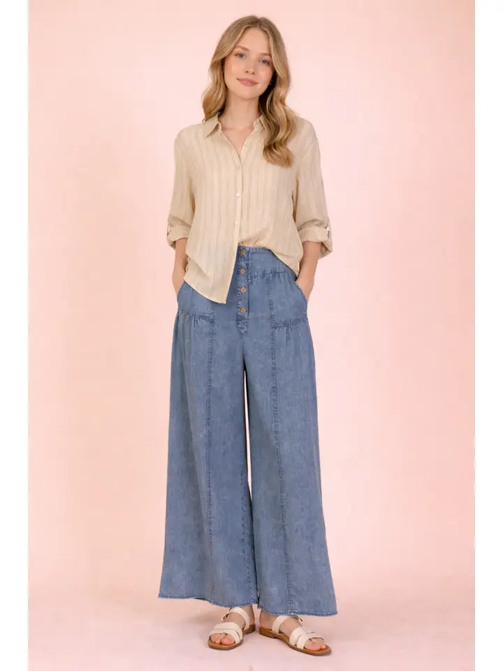 Mineral Washed Chambray Wide Pants
