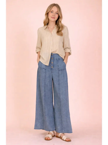 Mineral Washed Chambray Wide Pants