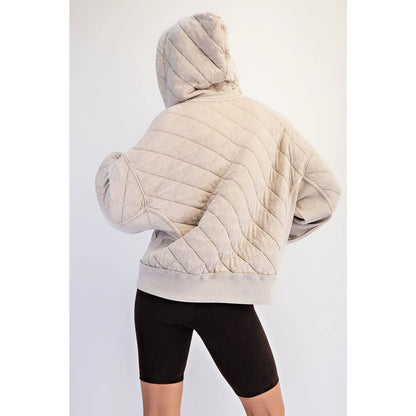 Mineral Washed Quilt Quarter Zip Hoodie
