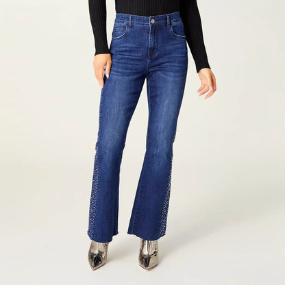 Soft Flare with Rhinestone Side Jeans