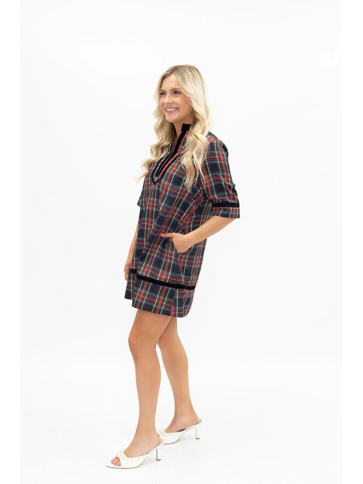 Tunic Dress with Velvet Trim