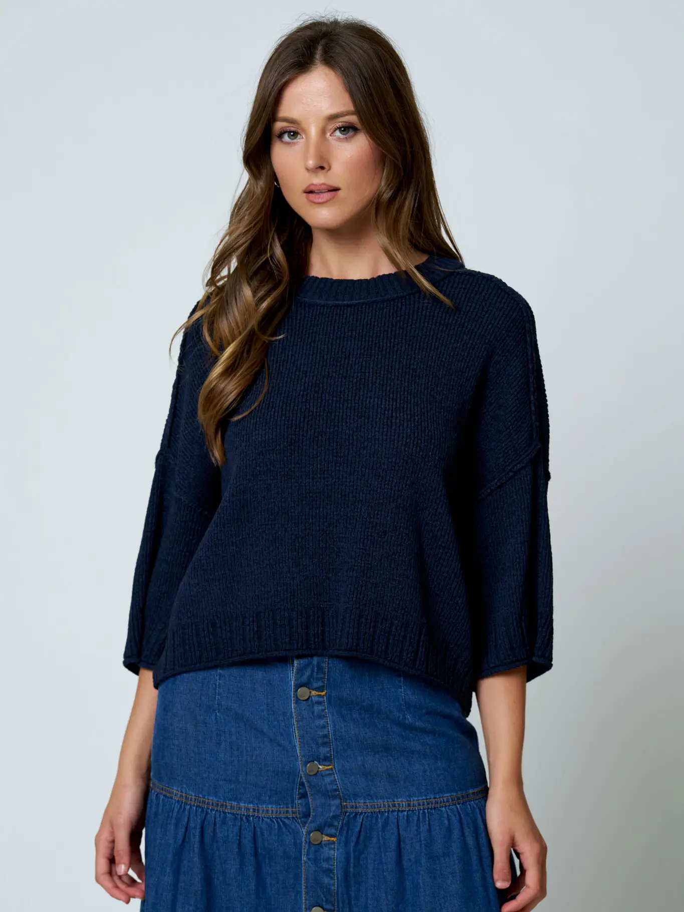 Navy Crew Neck Knit Top