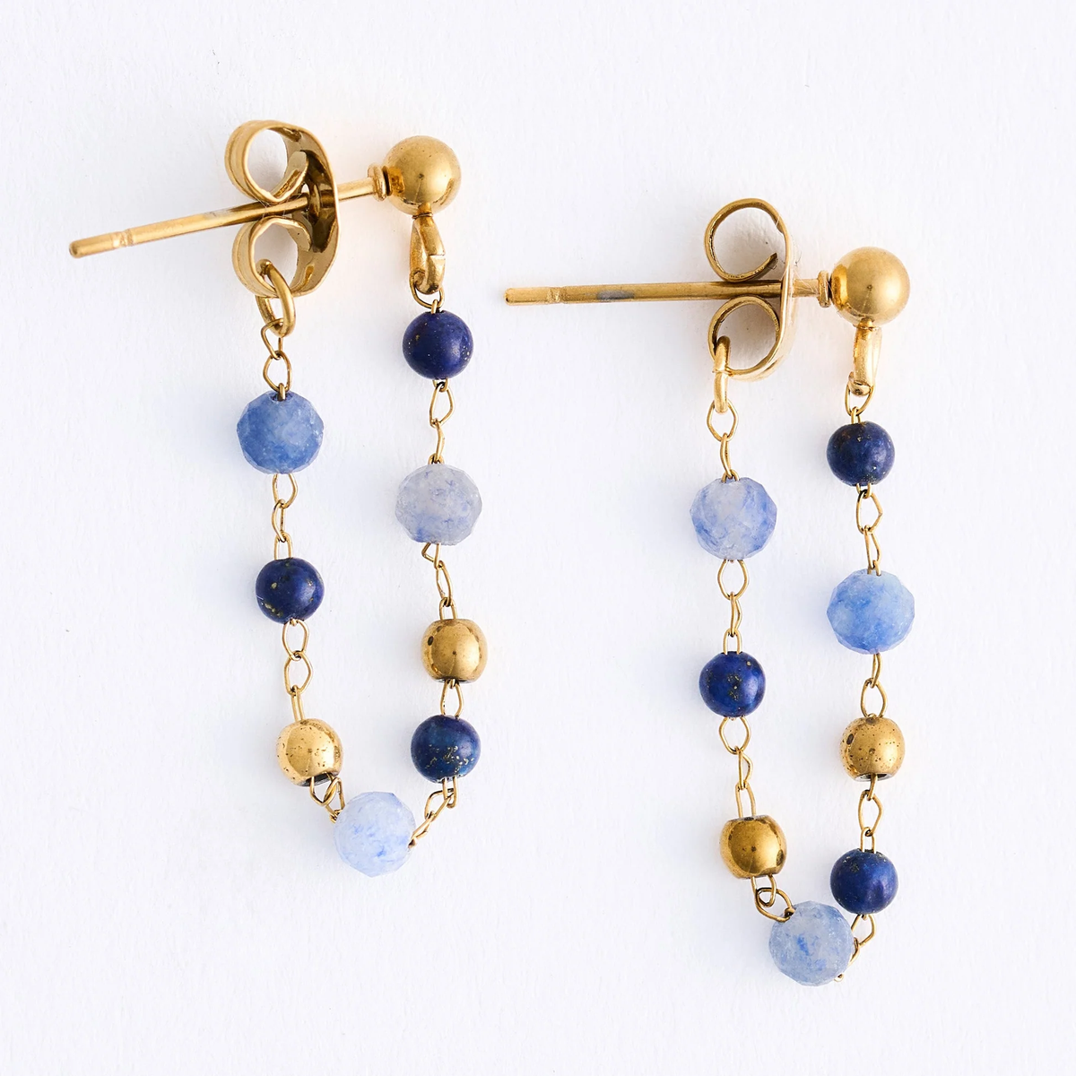Narelle Waterproof Genuine Lapis Lazuli Beaded Dangle Earrings