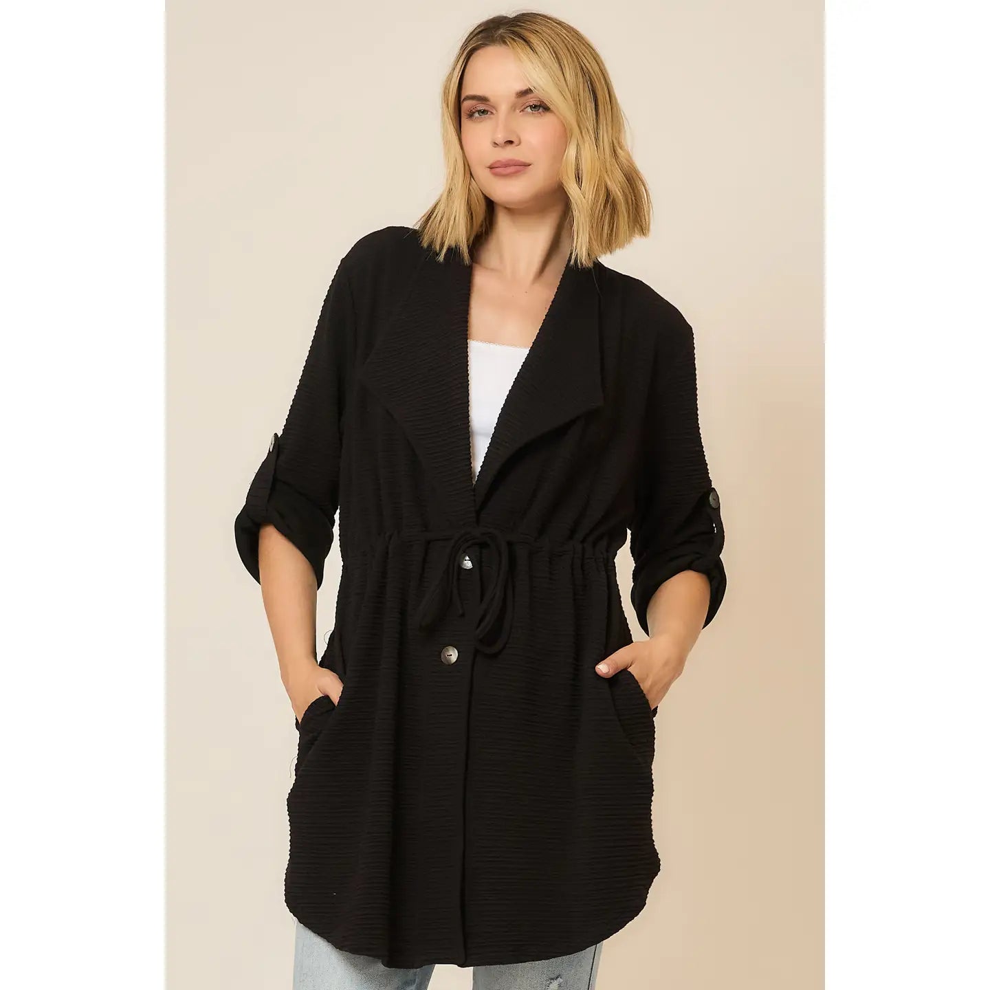 Crinkle Rib Texture Fold Sleeve Jacket
