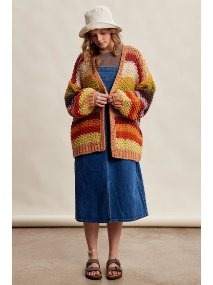 Rainbow Hand-Crochet Open Cardigan