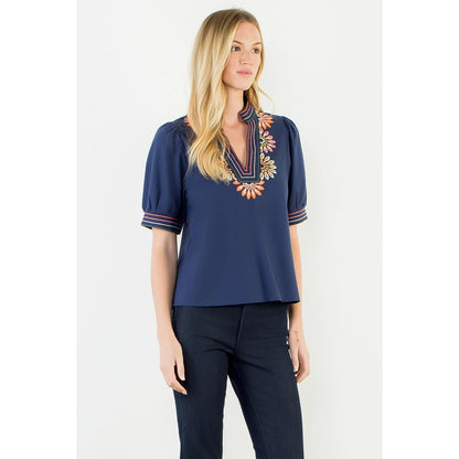 Puff Sleeve Floral Embroidery Top