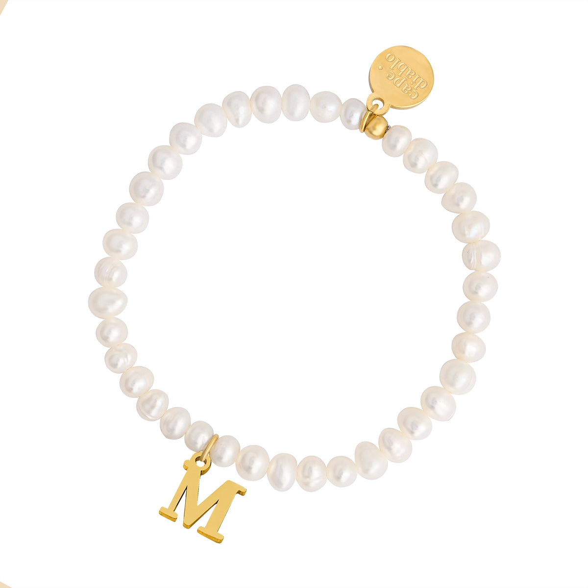 Golden Pearl Initial Letter Bracelet - M
