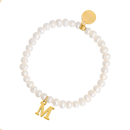 Golden Pearl Initial Letter Bracelet - M