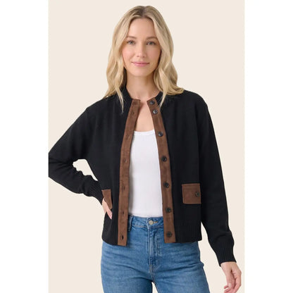 Suede Accented Sweater Jacket