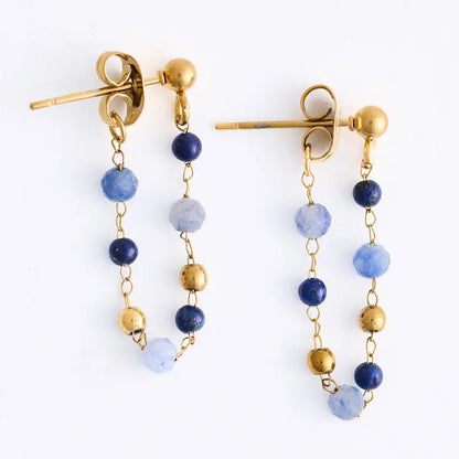 Narelle Waterproof Genuine Lapis Lazuli Beaded Dangle Earrings