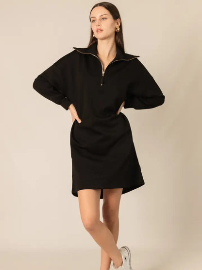 Butter Modal Quarter Zip Up Long Sleeve Dress