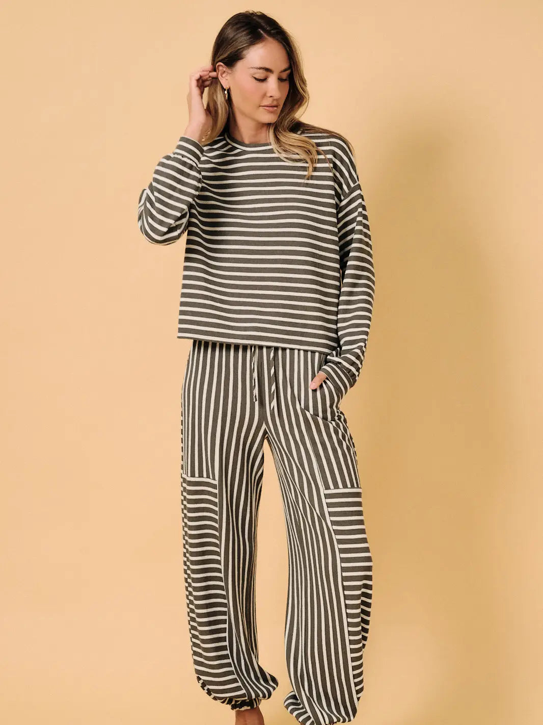 Waist Strap Tie Stripe Parachute Pants