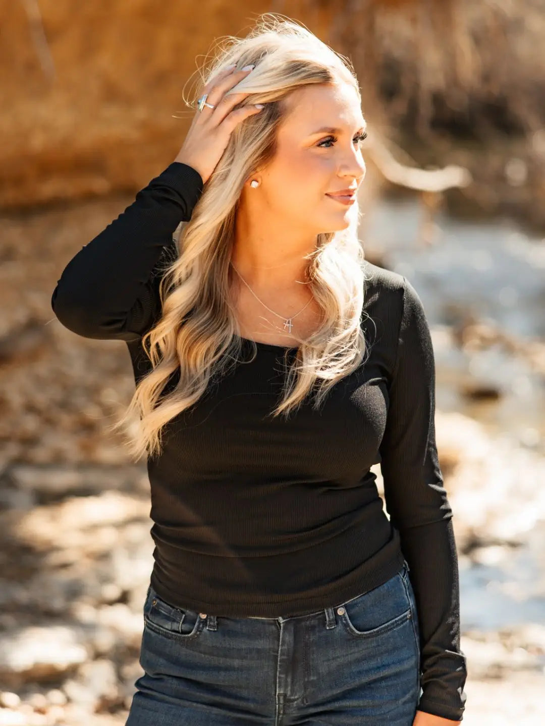 Square Neck Long Sleeve Top | 2 Colors Available