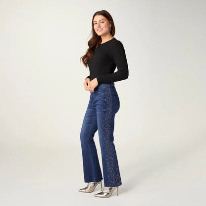 Soft Flare with Rhinestone Side Jeans