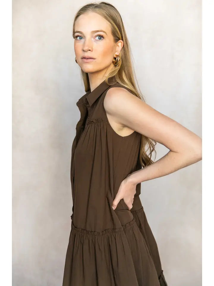Poplin Sleeveless Button-Down Midi Dress