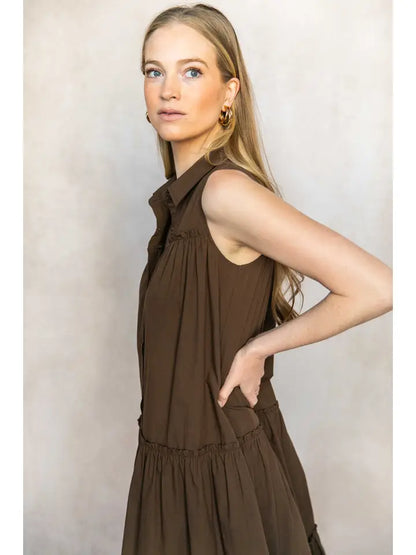 Poplin Sleeveless Button-Down Midi Dress