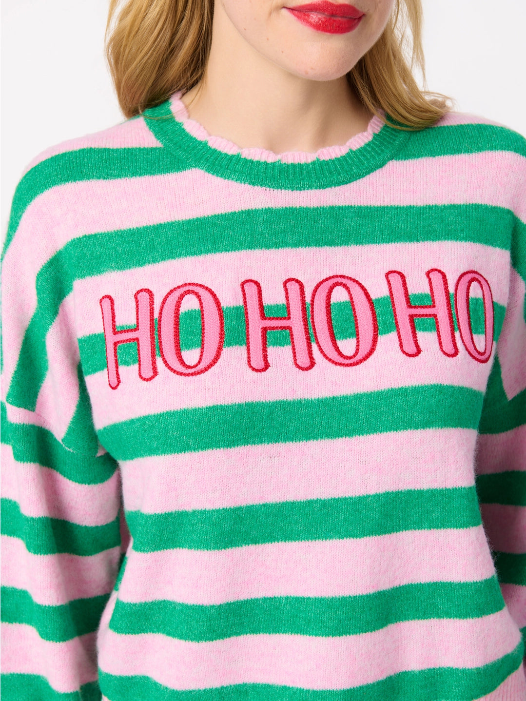 Ho Ho Ho Scallop Trim Relaxed Sweater