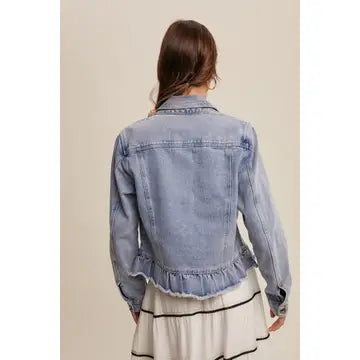 Ruffled Hem Light Denim Jacket